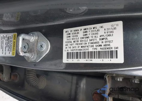 2011 Honda Accord 2.4 Lx-P z USA, uszkodzony, nr VIN 1HGCP2F44BA059243